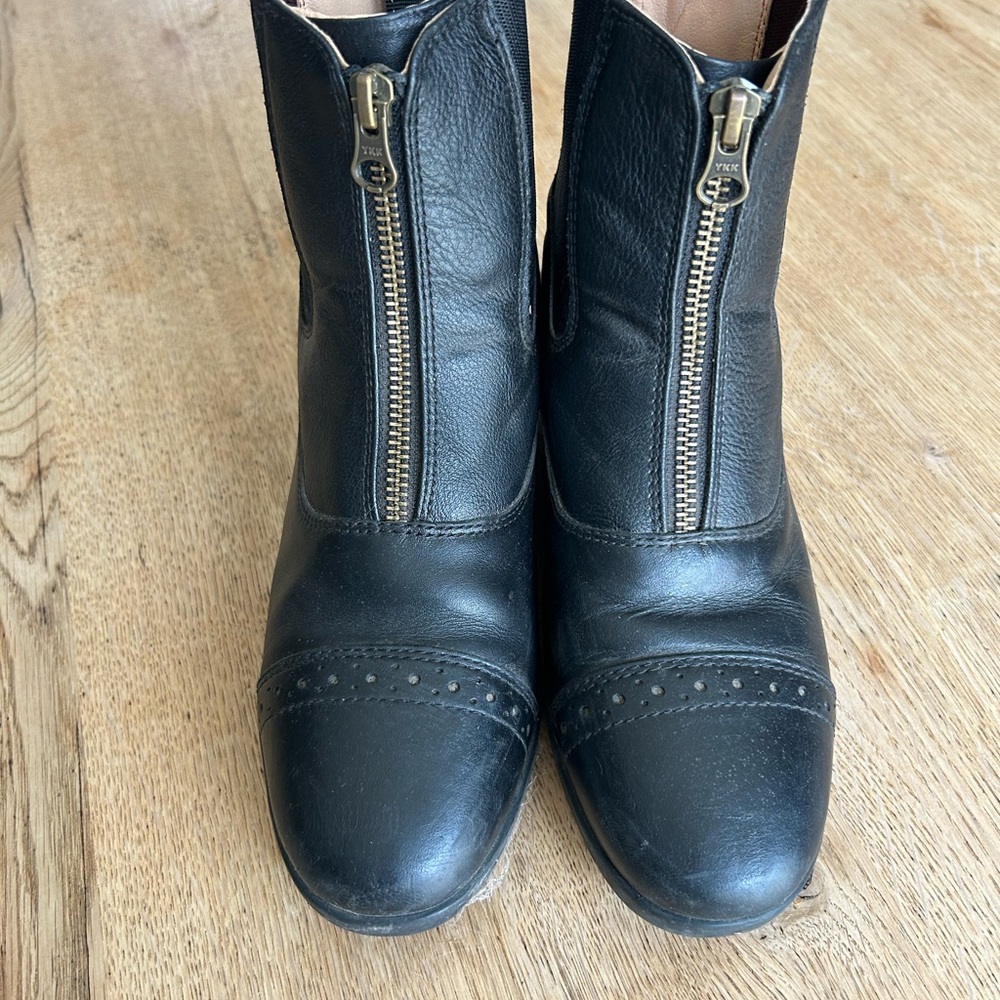 Black Leather Ankle Booties with Silver Zipper